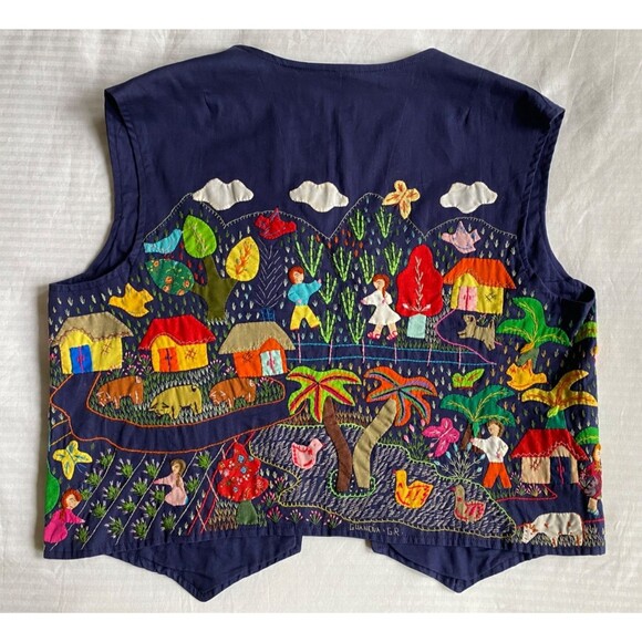Colombian CUYAMUNA Vintage Handmade Boho Appliqué Embroidered Vest Folk Hippie - Picture 2 of 11